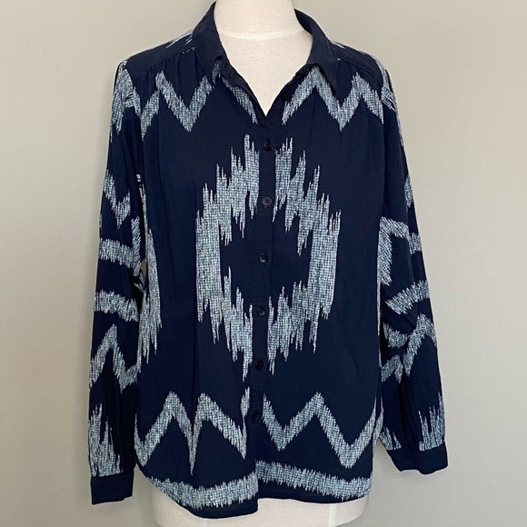 Anthropologie Pilcro The Romy Oversized Button Down Navy Western Aztec Top, Sm - Picture 2 of 16